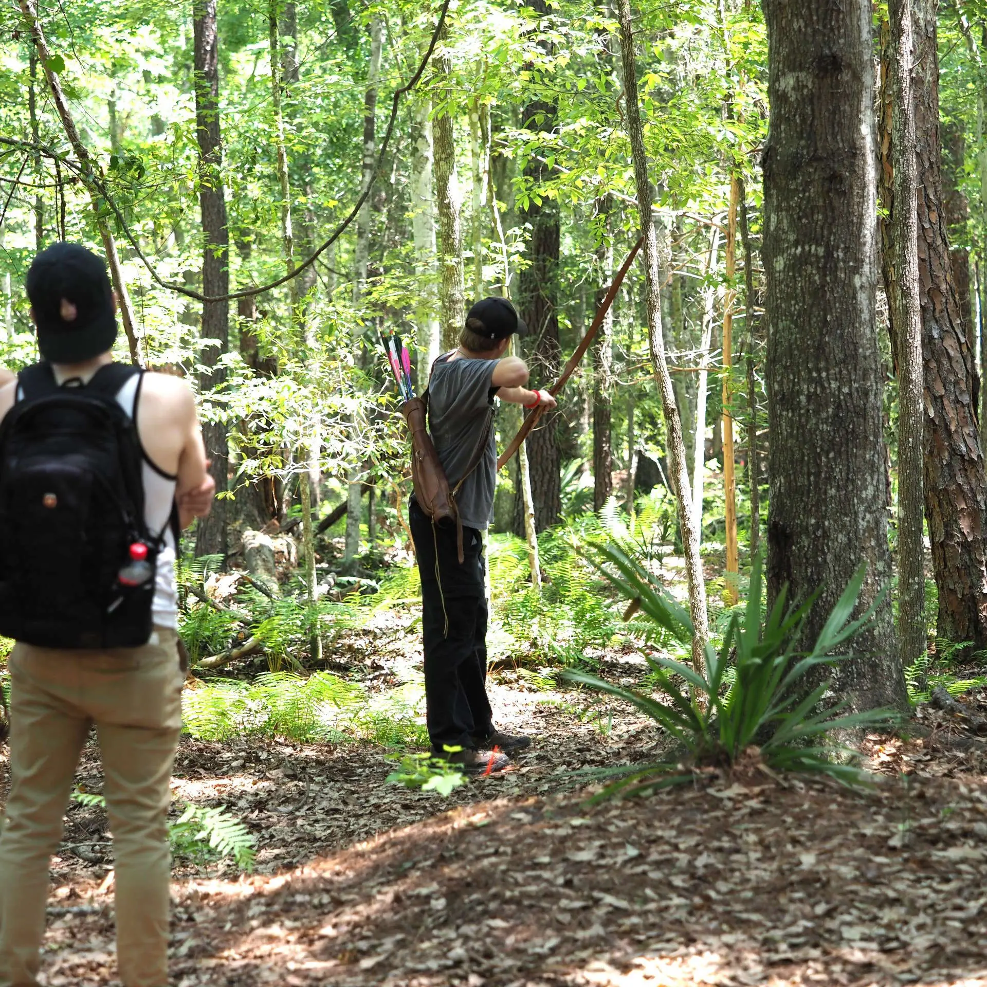 Outdoor archery session in the forest