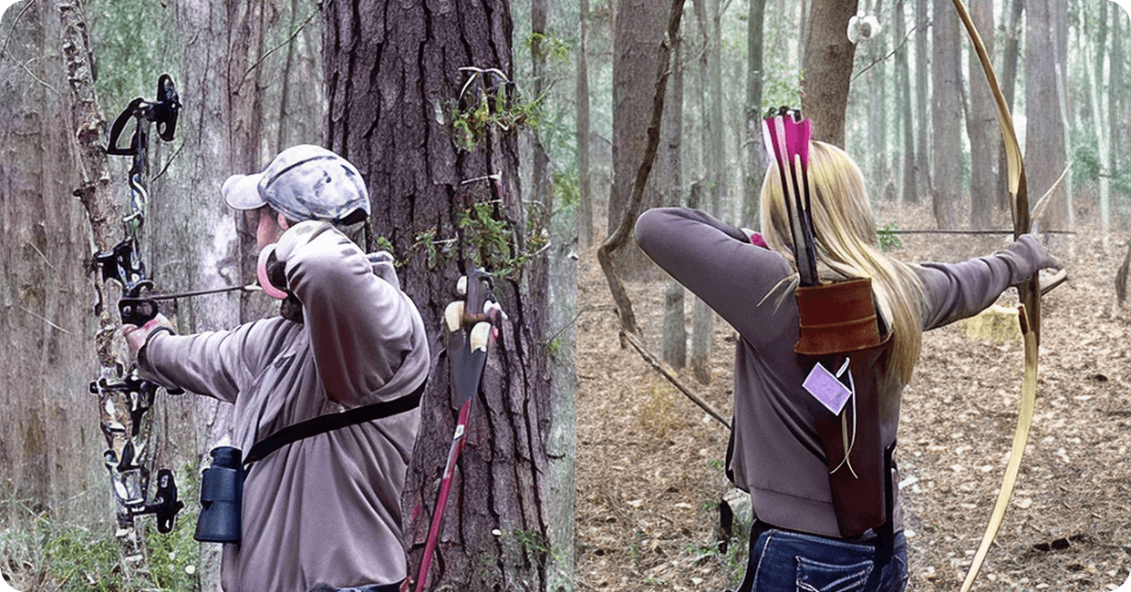 Man and woman practicing archery