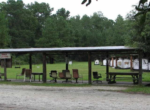 Covered seating at rural shooting range