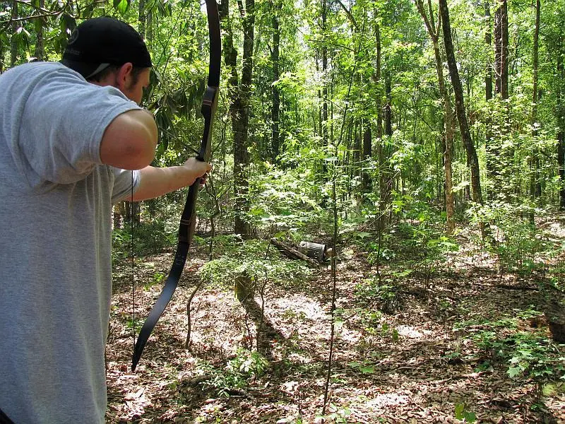 Archer aiming in forest