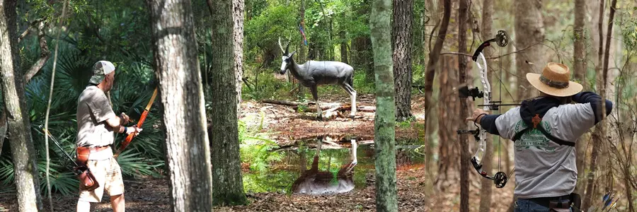 A sable antelope standing near a reflective forest pond.