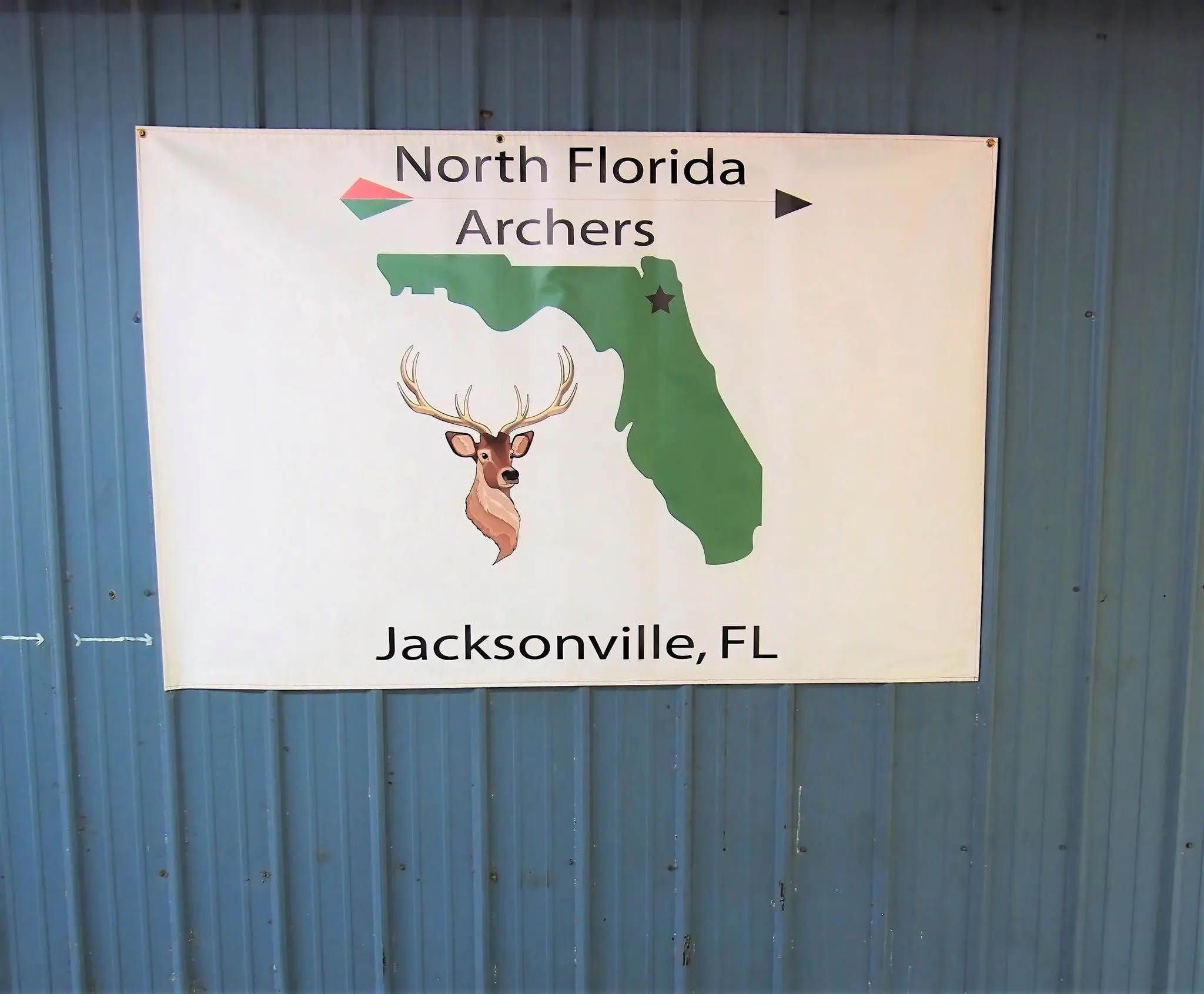 Banner for North Florida Archers in Jacksonville, FL with a deer and Florida map.